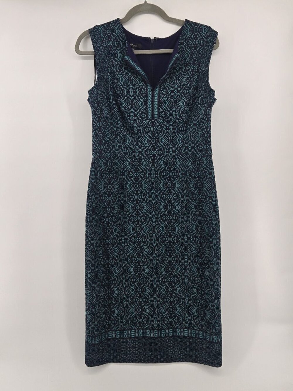 Adorne Sleeveless Geometric Print Sheath Dress - 12 Navy/Teal